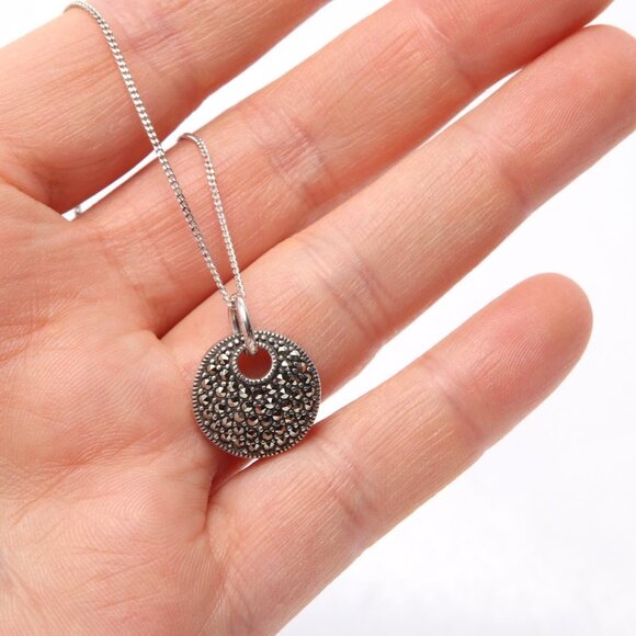 Marcasite Sterling Silver 925 Pendant with Box Chain New - Picture 2 of 15